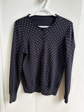 Tommy Hilfiger Navy Crewneck Polka Dot Cardigan with Cream Dots